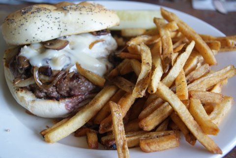 cheeseburger with hand cut french fries